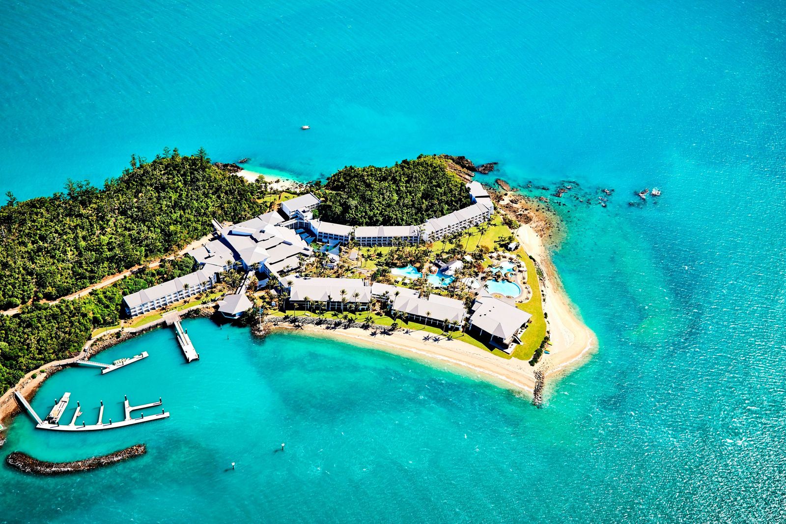 Breathtaking drone view of Daydream Island Resort.